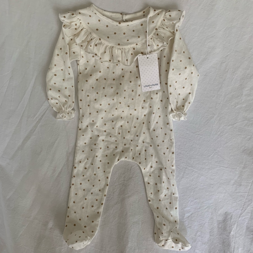 NWT Louis Louise Ruffle Front Polkadot Footie - 9m
